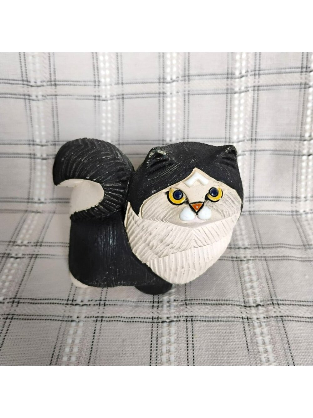 Artesania Rinconada Black White Persian Cat Figurine 315 Uruguay Ceramic Kitten